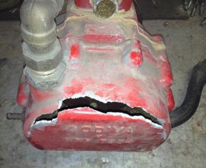 broken fire pump unit prior to repair by fire truck services