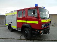 newly refurbished mercedes fire truck with new graphics and blues