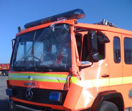 accident damaged fire truck awaiting repair and refurbishment prior to sale to african mine